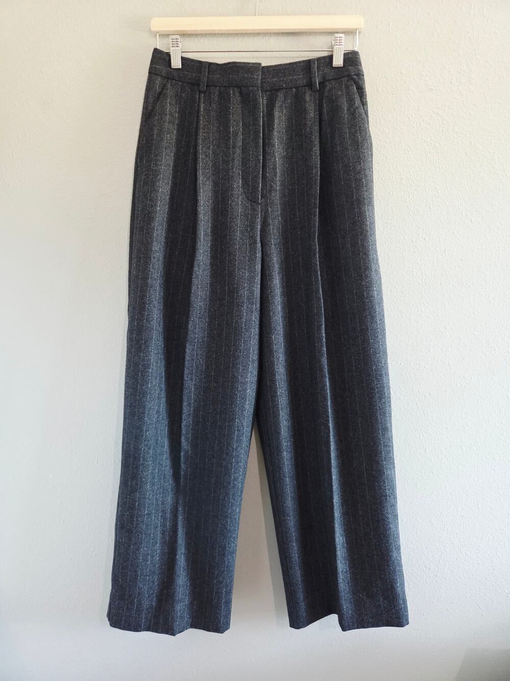 • A Day's March Charcoal Gray Aly Pinstripe Pleated Wide Leg Wool Pants 36